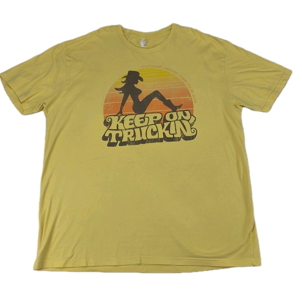 Tim McGraw Sundown Heaven Town Tour 2014 Keep On Truckin Yellow T-Shirt Mens XXL